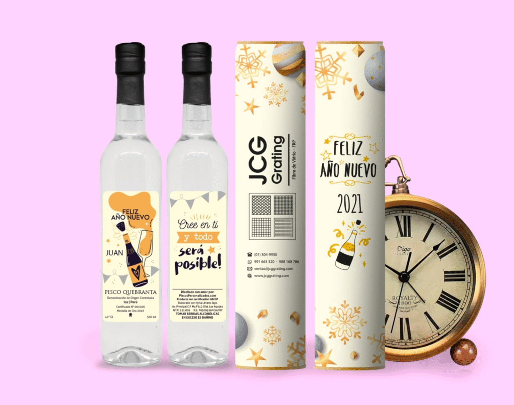Piscos personalizados para año nuevo