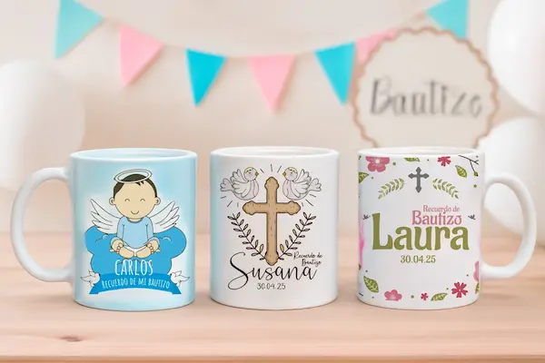tazas de recuerdo para bautizos