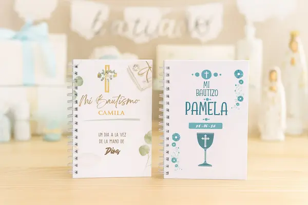 agendas de recuerdos de bautizo personalizados