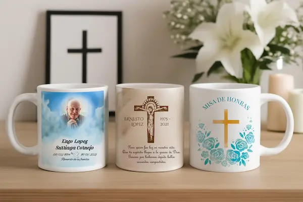 tazas de recuerdos para misas de difuntos