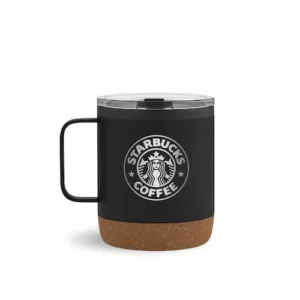 Taza de acero con tapa y base de corcho