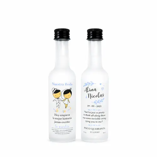pisco tamaño 50 ml temática de boda